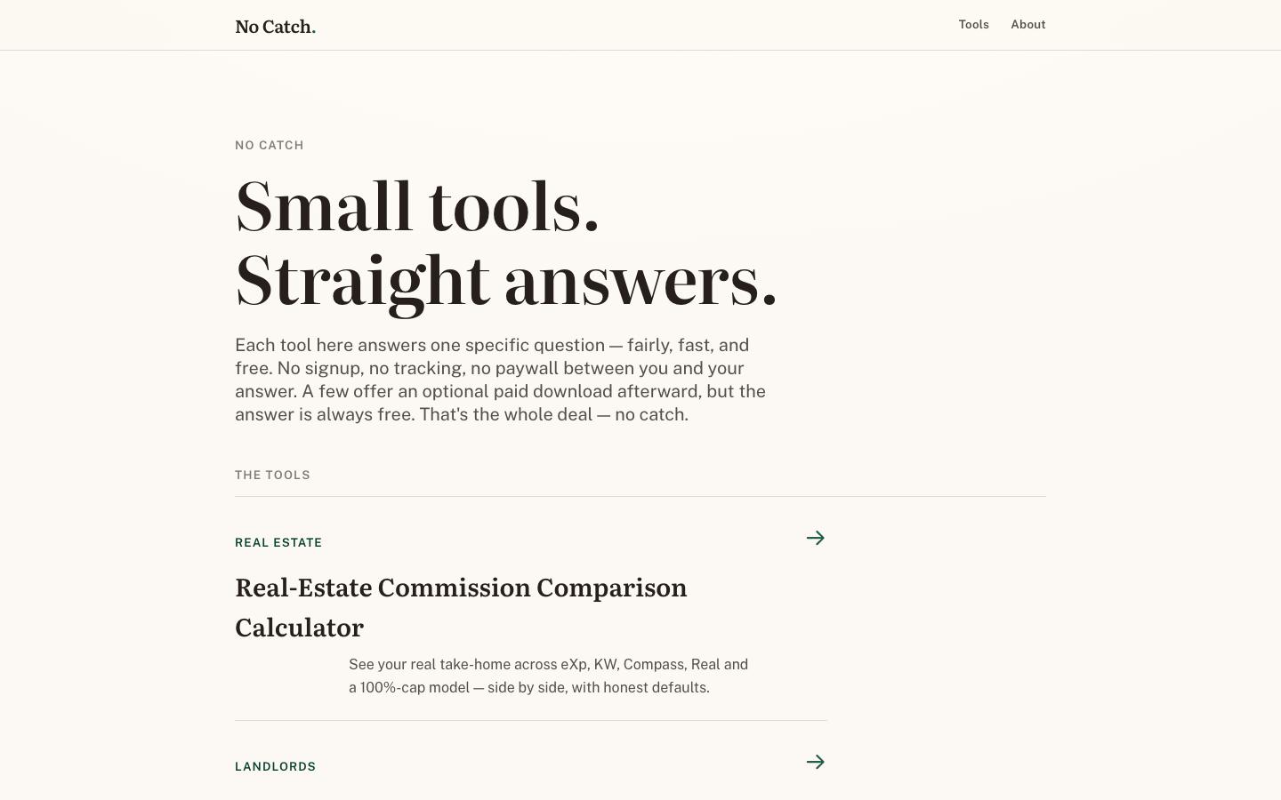 Screenshot of the No Catch website